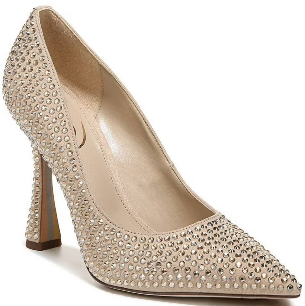 Sam Edelman Nude Crystal-Embellished Pointed Toe Pumps